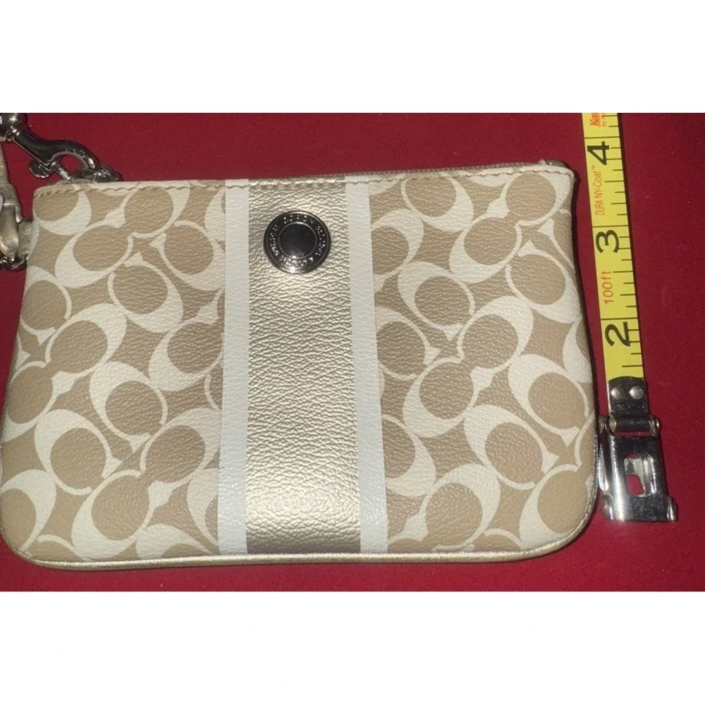 Coach Chelsea Wristlet Wallet Heritage Stripe Khaki/Gold Signature Canvas F43894 - Picture 8 of 8
